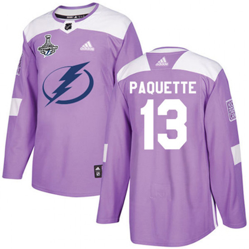 Men Adidas Tampa Bay Lightning #13 Cedric Paquette Purple Authentic Fights Cancer 2020 Stanley Cup Champions Stitched NHL Jersey